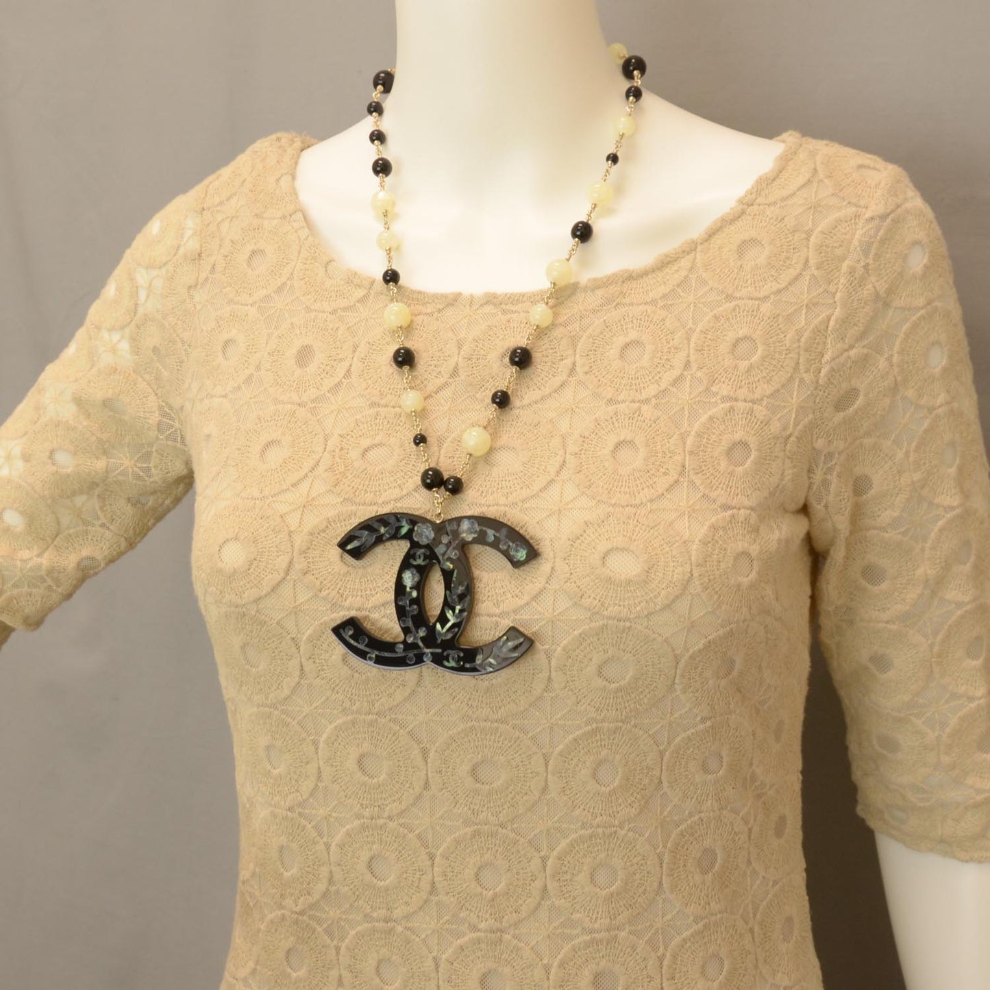 Beaded Mother of Pearl Oversized CC Necklace