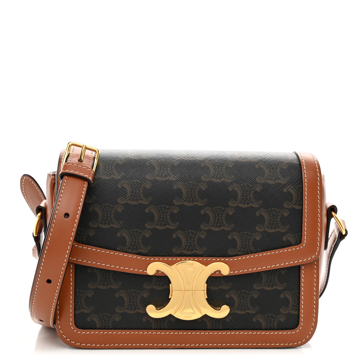 Calfskin Triomphe Canvas Teen Triomphe Bag Tan