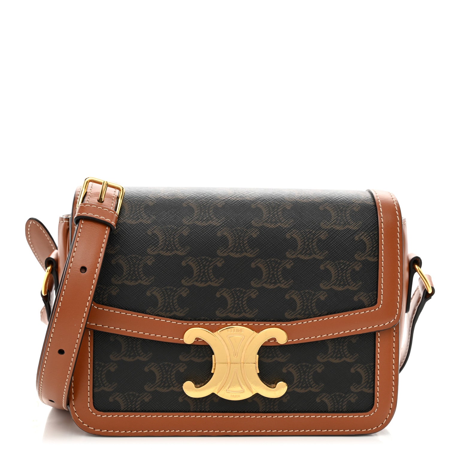 Celine Calfskin Triomphe Canvas Teen Triomphe Bag Tan 1 of 11