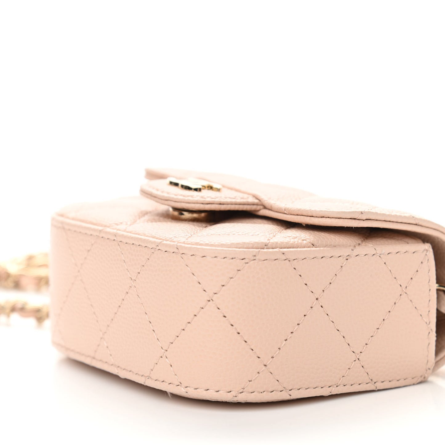 Caviar Quilted Mini Clutch With Chain Light Beige