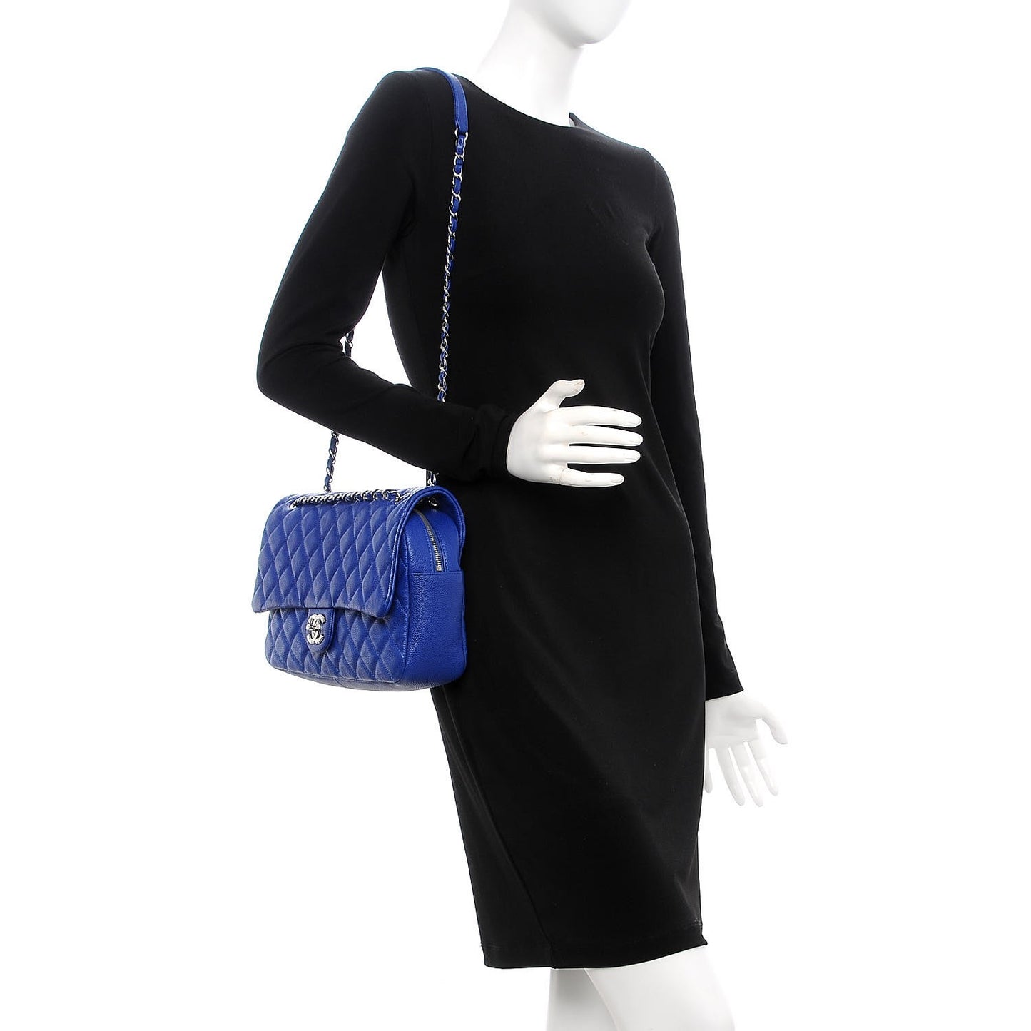 Caviar Quilted Jumbo Easy Flap Blue