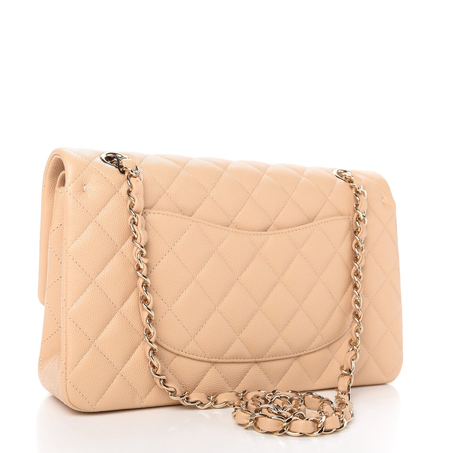 Caviar Quilted Medium Double Flap Light Beige