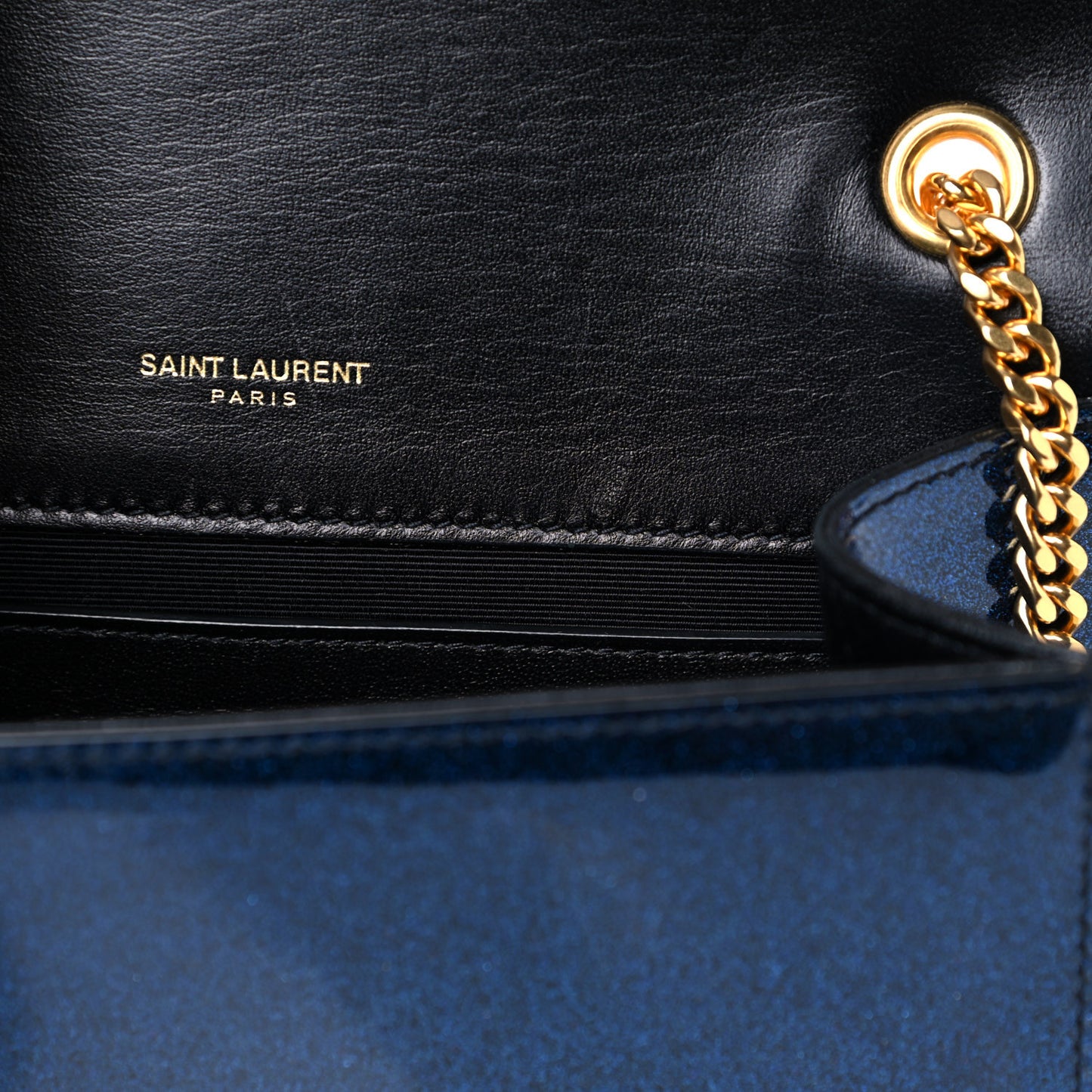 Glitter Patent Small Monogram Kate Satchel Cobalt