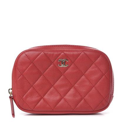 Chanel Caviar Quilted Small Curvy Pouch Cosmetic Case Dark Red 1 of 7