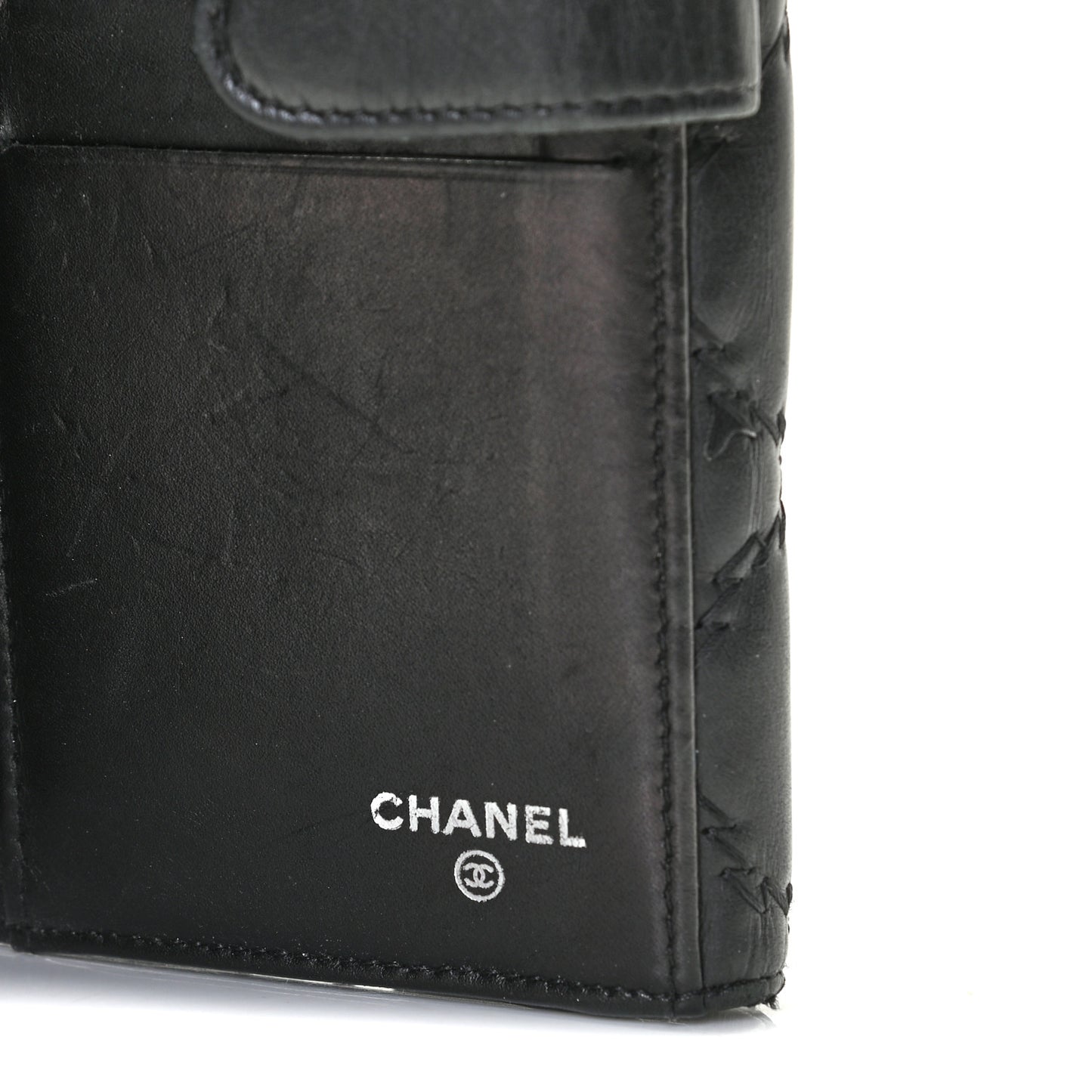 Calfskin Double Stitch Hamptons Flap Wallet Black