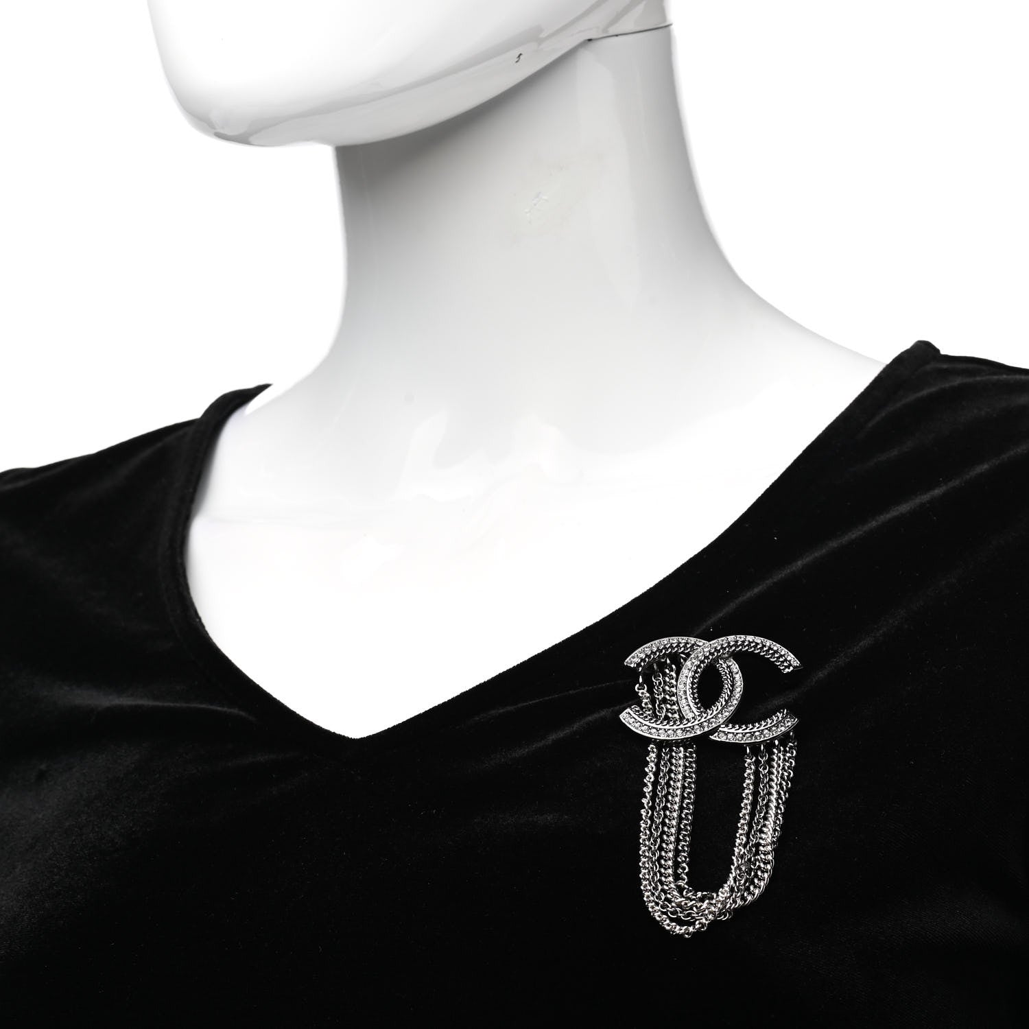 Chanel Ruthenium Crystal Multi Strand Chain CC Brooch Silver 2 of 4