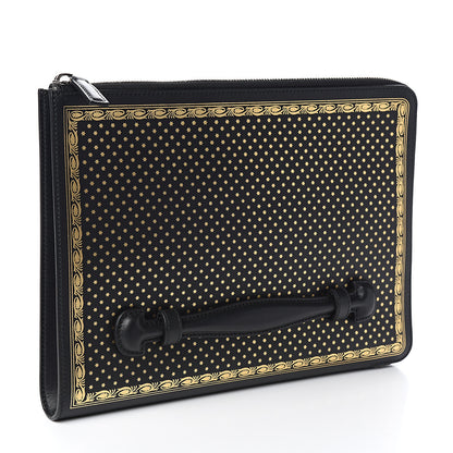 Gucci X SEGA Calfskin GUCCY Stars Zip Clutch Bag Black Gold 2 of 7
