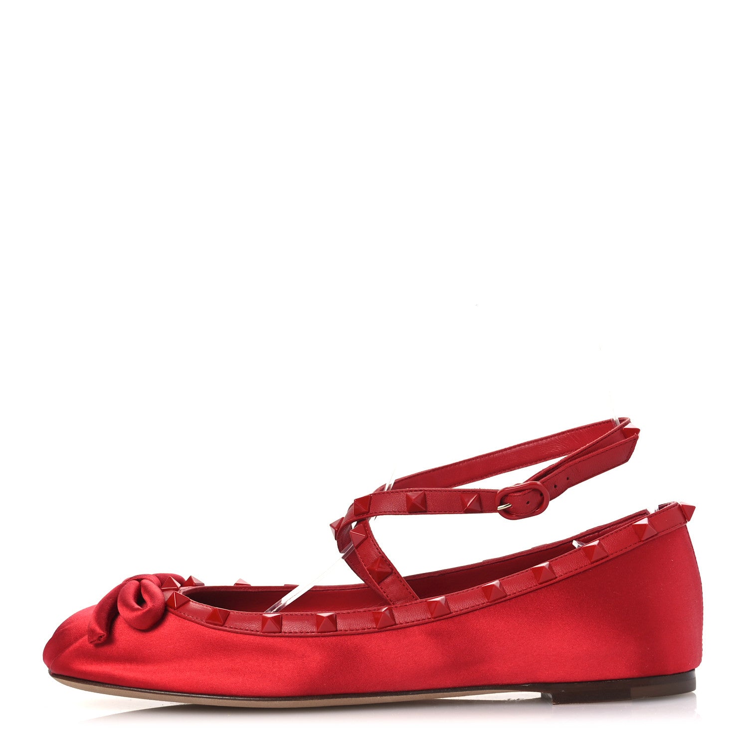 Valentino Garavani Satin Nappa Rockstud Ballerina Flats 40 Rouge Pur 1 of 11