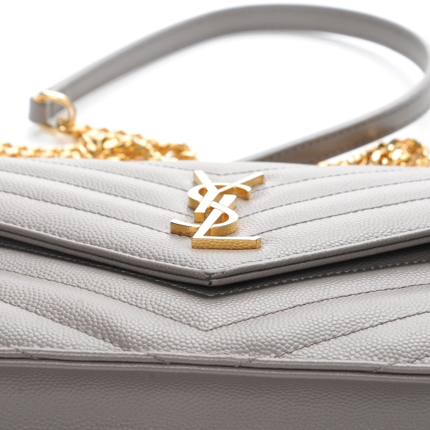 Grain De Poudre Matelasse Chevron Monogram Chain Wallet Fog