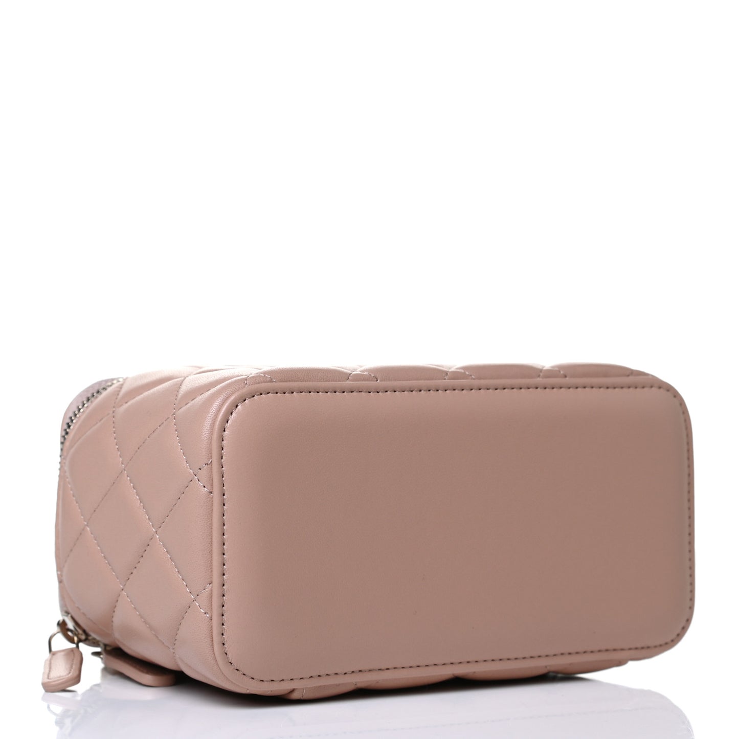 Lambskin Quilted Small Top Handle Vanity Case With Chain Beige