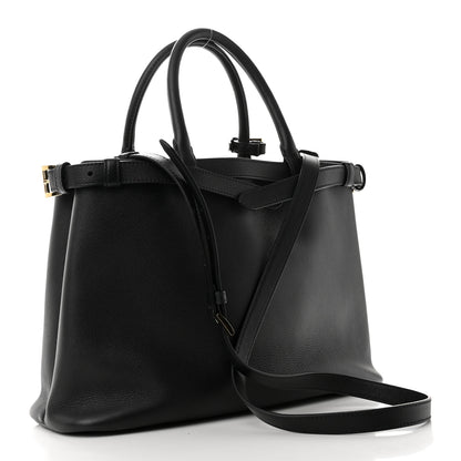 Prada Soft Grain Calfskin Medium Double Belt Tote Black 2 of 9