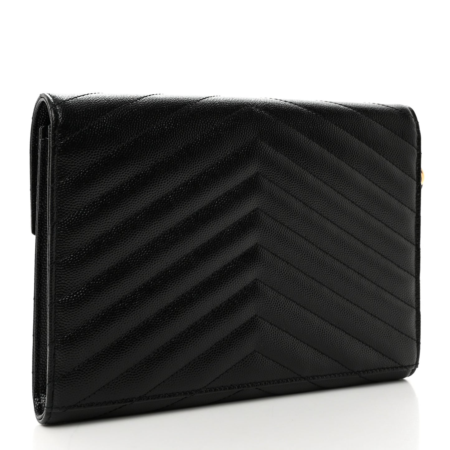Grain De Poudre Matelasse Chevron Monogram Envelope Clutch Black