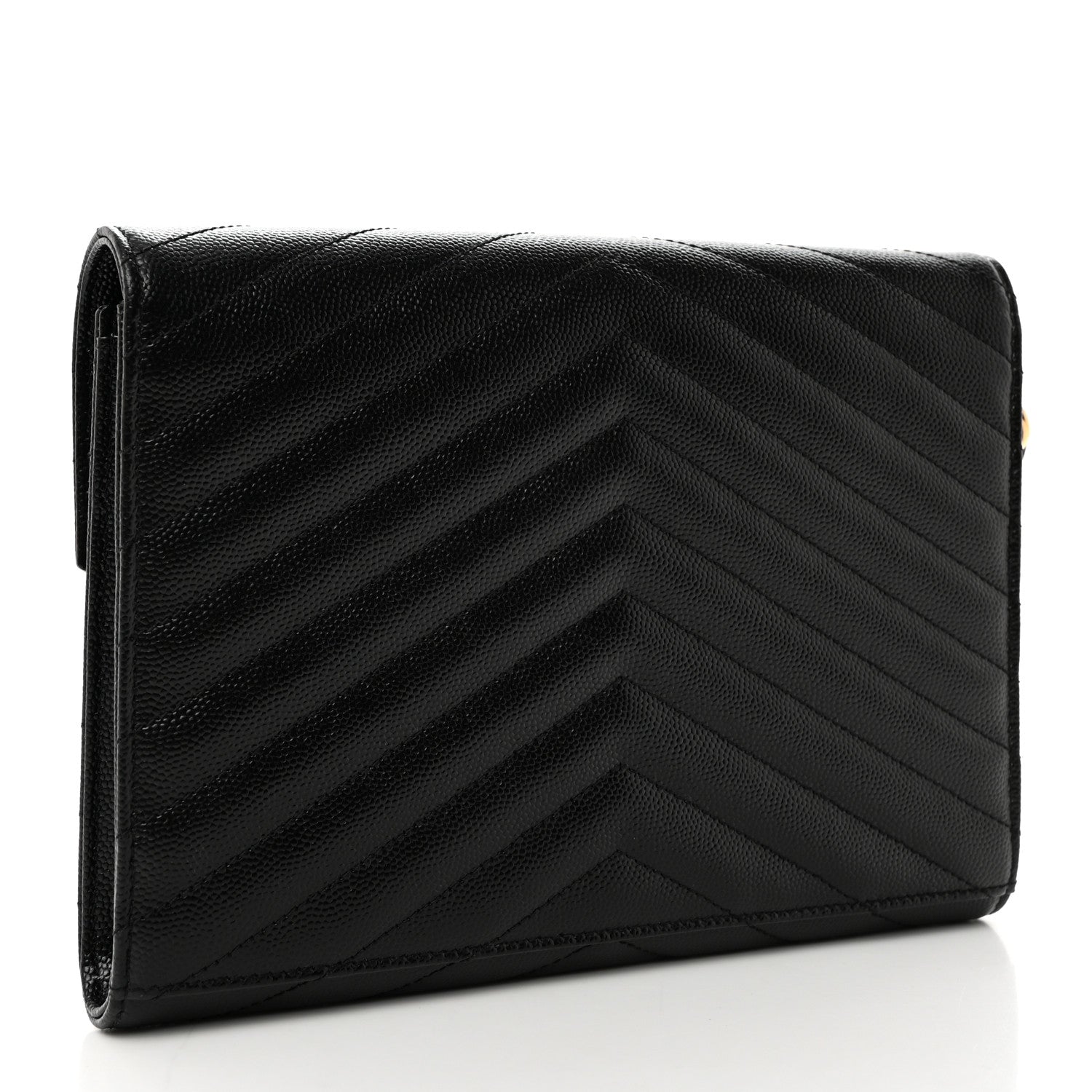 Saint Laurent Grain De Poudre Matelasse Chevron Monogram Envelope Clutch Black 4 of 8