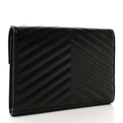 Saint Laurent Grain De Poudre Matelasse Chevron Monogram Envelope Clutch Black 4 of 8