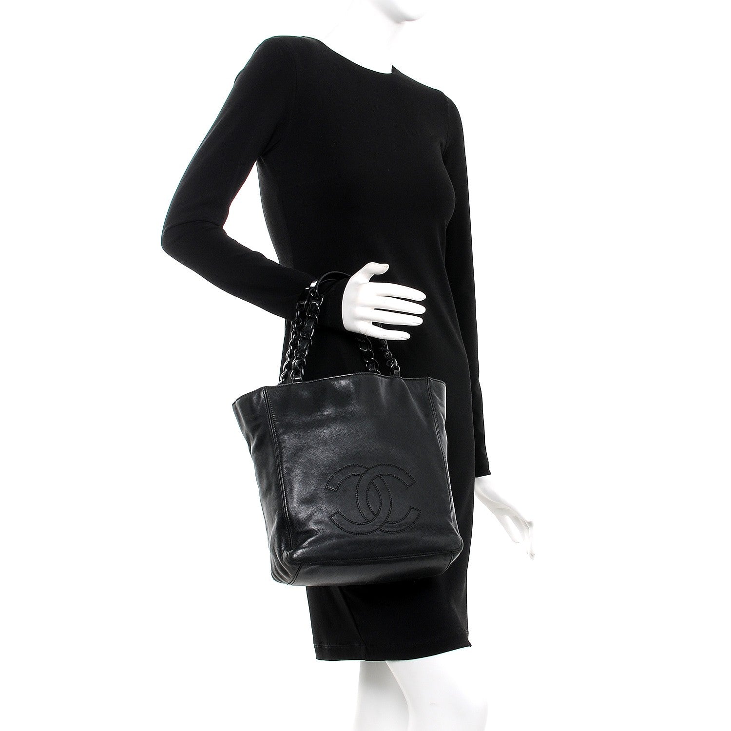 Chanel Lambskin Chain CC Small Tote Black 2 of 8
