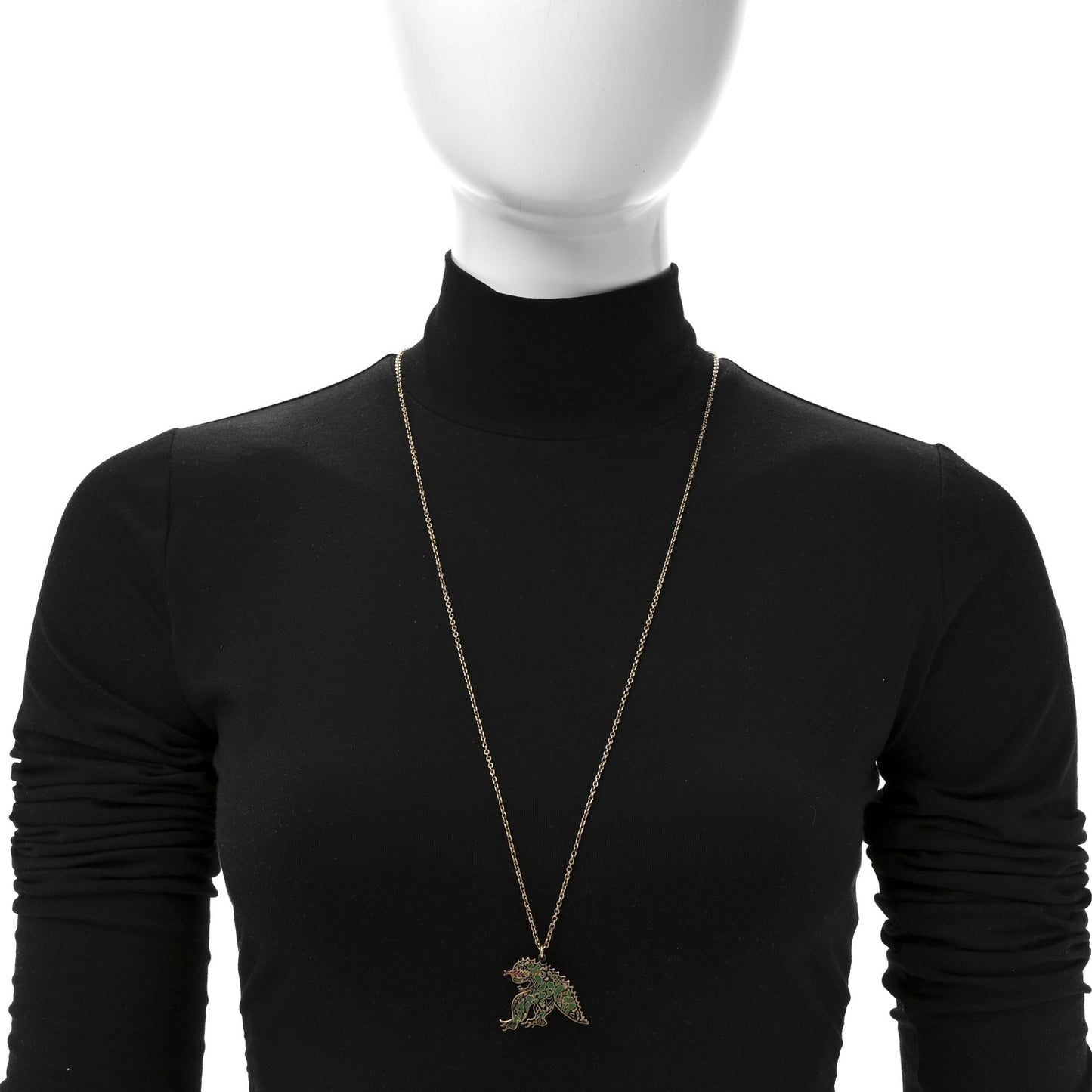 Metal Enamel Niki De Saint Phalle Dragon Necklace Gold Green