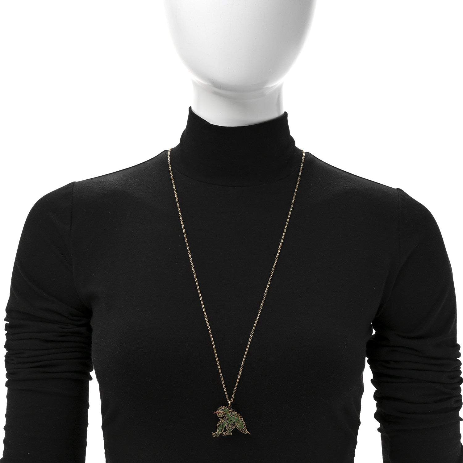 Christian Dior Metal Enamel Niki De Saint Phalle Dragon Necklace Gold Green 2 of 5
