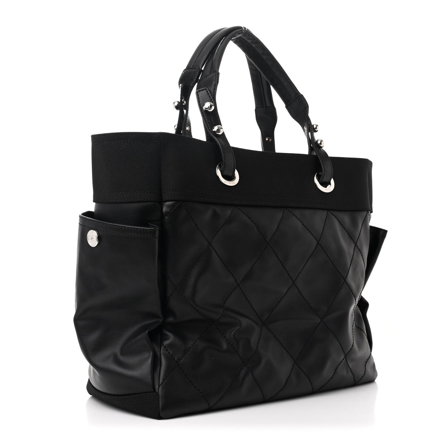 Coated Canvas Quilted Large Paris Biarritz Tote Black