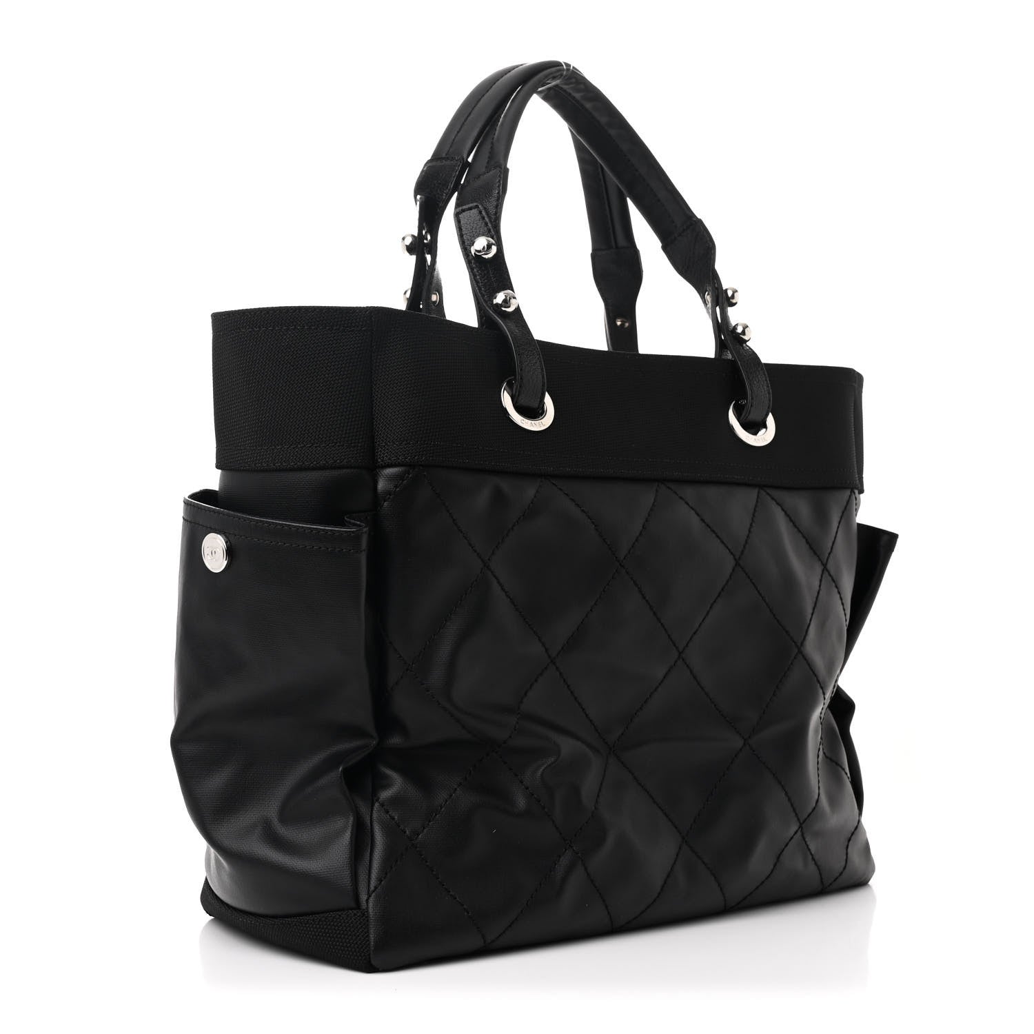 Chanel Coated Canvas Quilted Large Paris Biarritz Tote Black 4 of 12