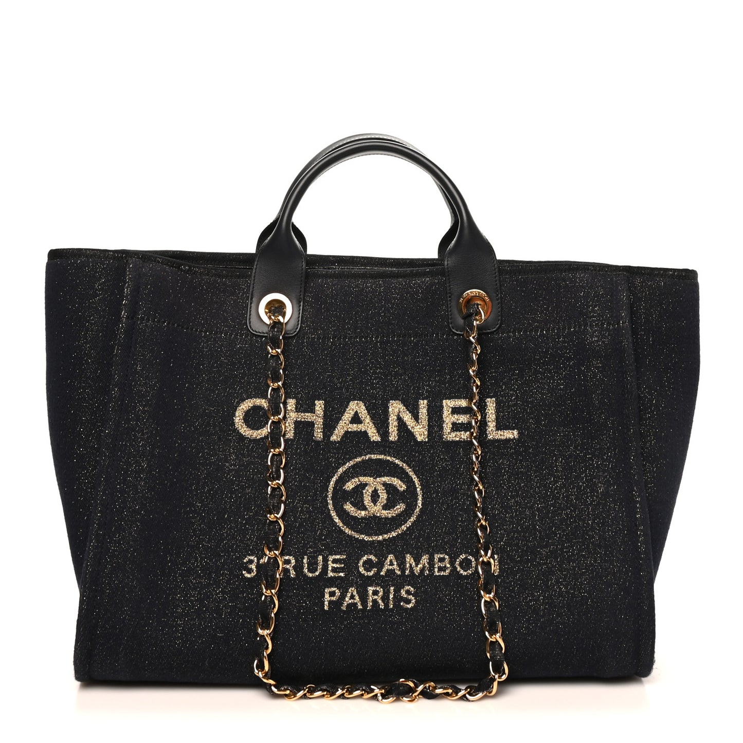 Lurex Canvas Medium Deauville Tote Navy Blue Gold