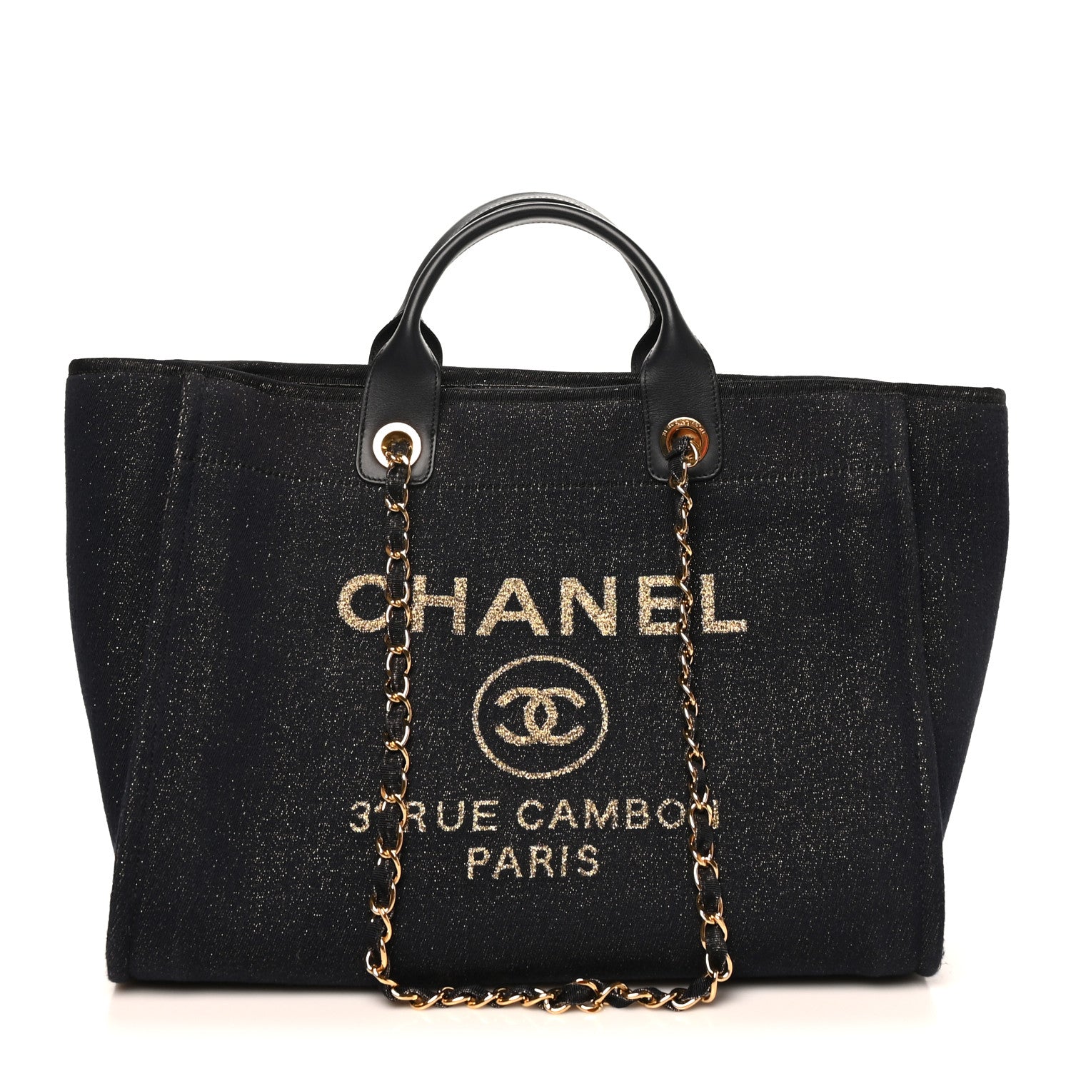 Chanel Lurex Canvas Medium Deauville Tote Navy Blue Gold 1 of 10