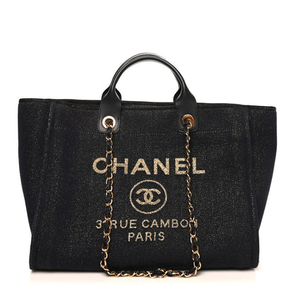 Chanel Lurex Canvas Medium Deauville Tote Navy Blue Gold 1 of 10