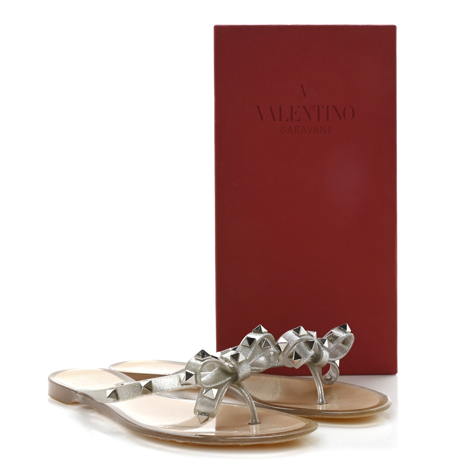 Valentino Garavani PVC Jelly Glitter Rockstud Bow Thong Sandals 39 Argento 8 of 8