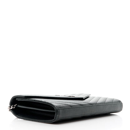 Saint Laurent Grain De Poudre Matelasse Chevron Monogram Chain Wallet Black 4 of 14