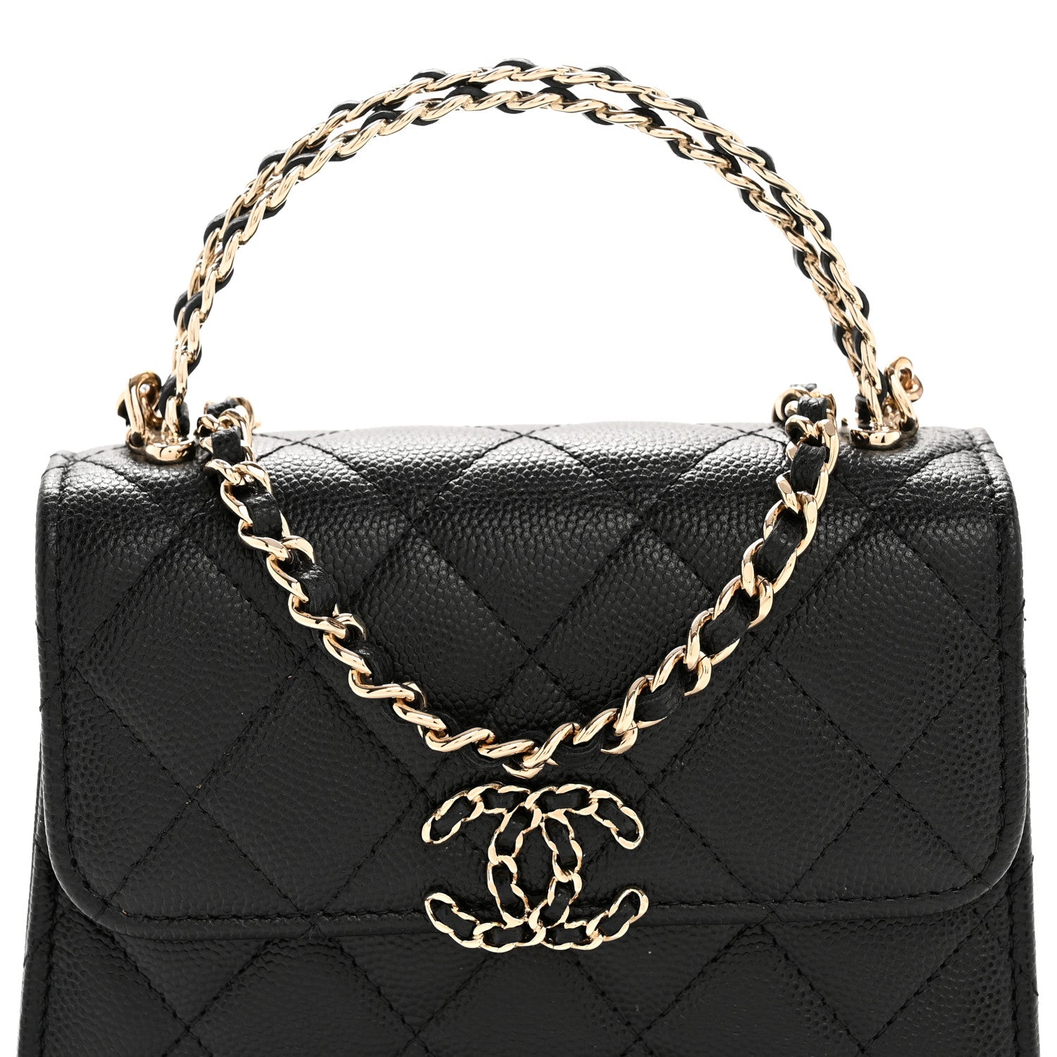 Chanel Caviar Quilted Double Chain Top Handle Flap With Chain Black 8 of 12