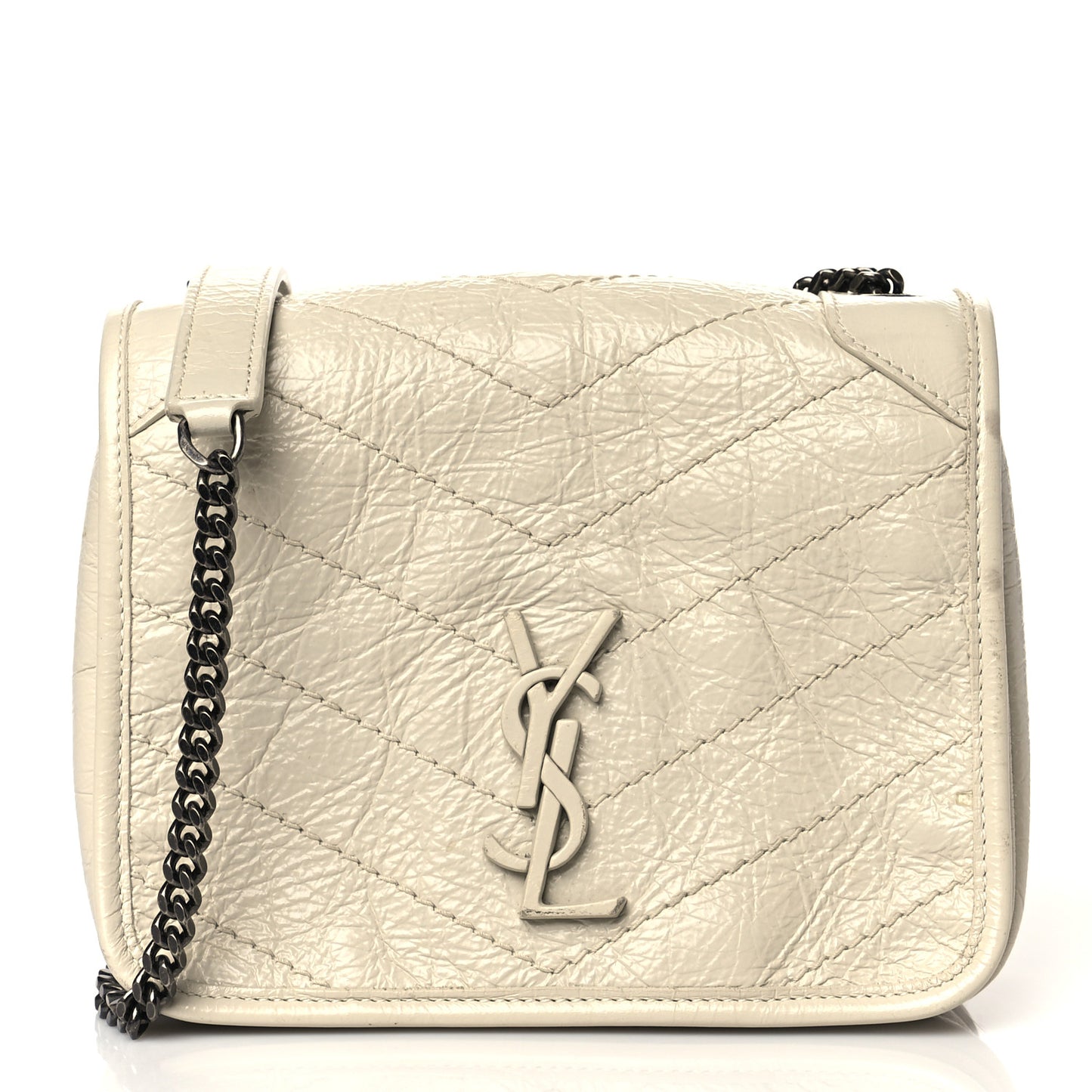 Crinkled Calfskin Matelasse Monogram Niki Chain Wallet Crema Soft