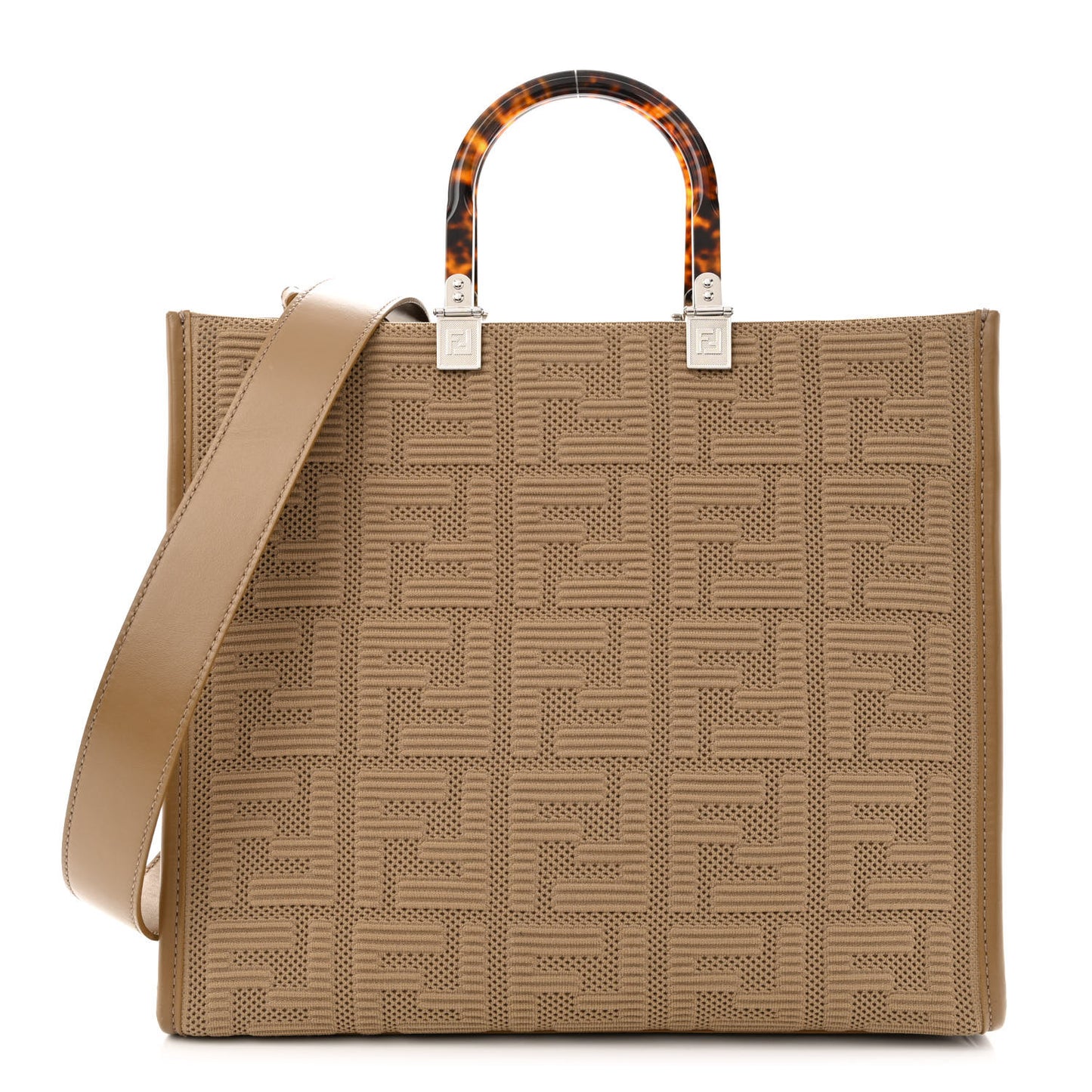 Technical Fabric Plexiglass FF Medium Fendi Sunshine Shopper Tote Sand