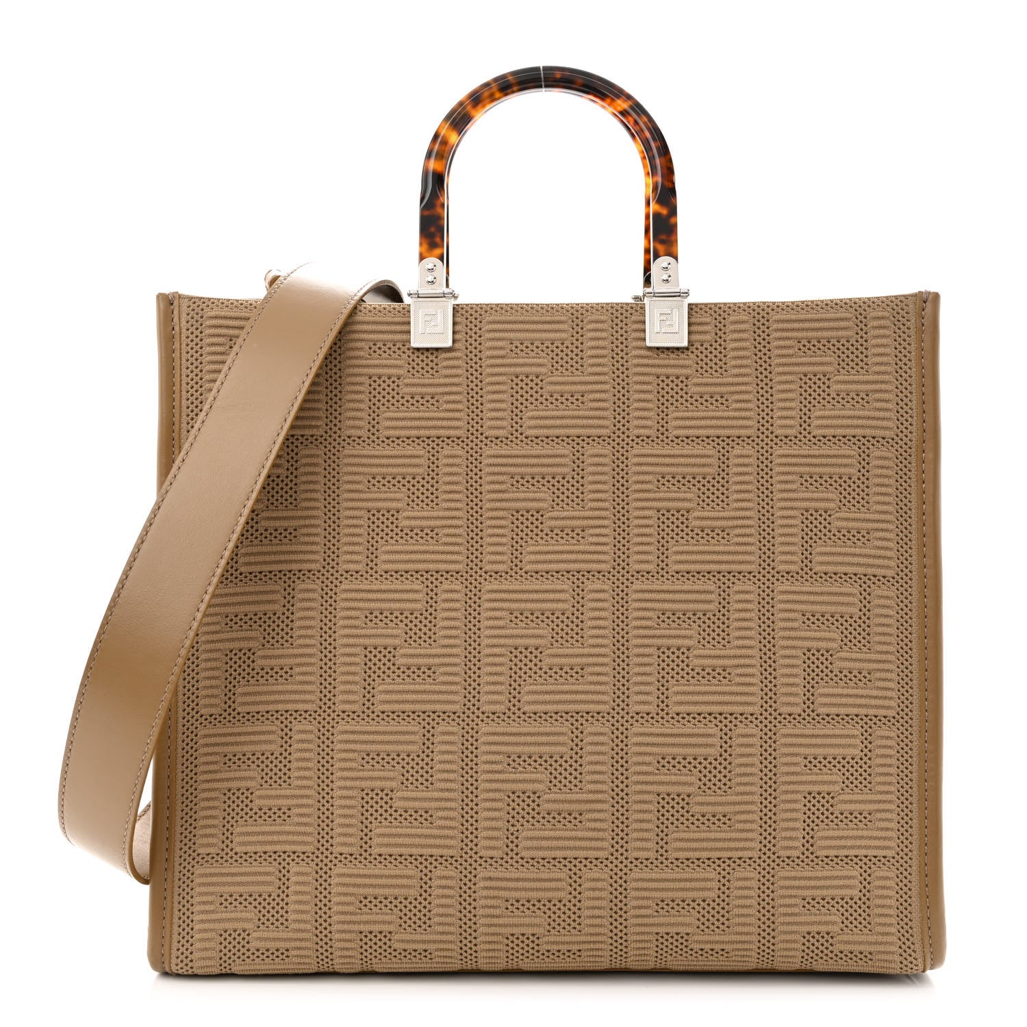 Fendi Technical Fabric Plexiglass FF Medium Fendi Sunshine Shopper Tote Sand 1 of 10