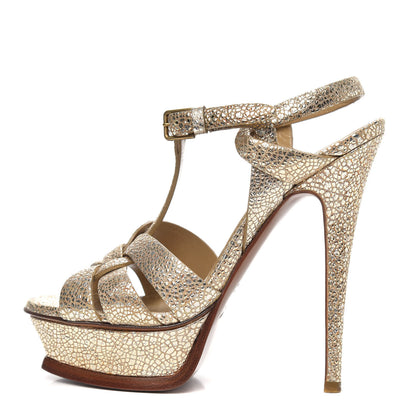 Saint Laurent Metallic Calfskin Tribute 105 Platform Sandals 35 Gold 1 of 10