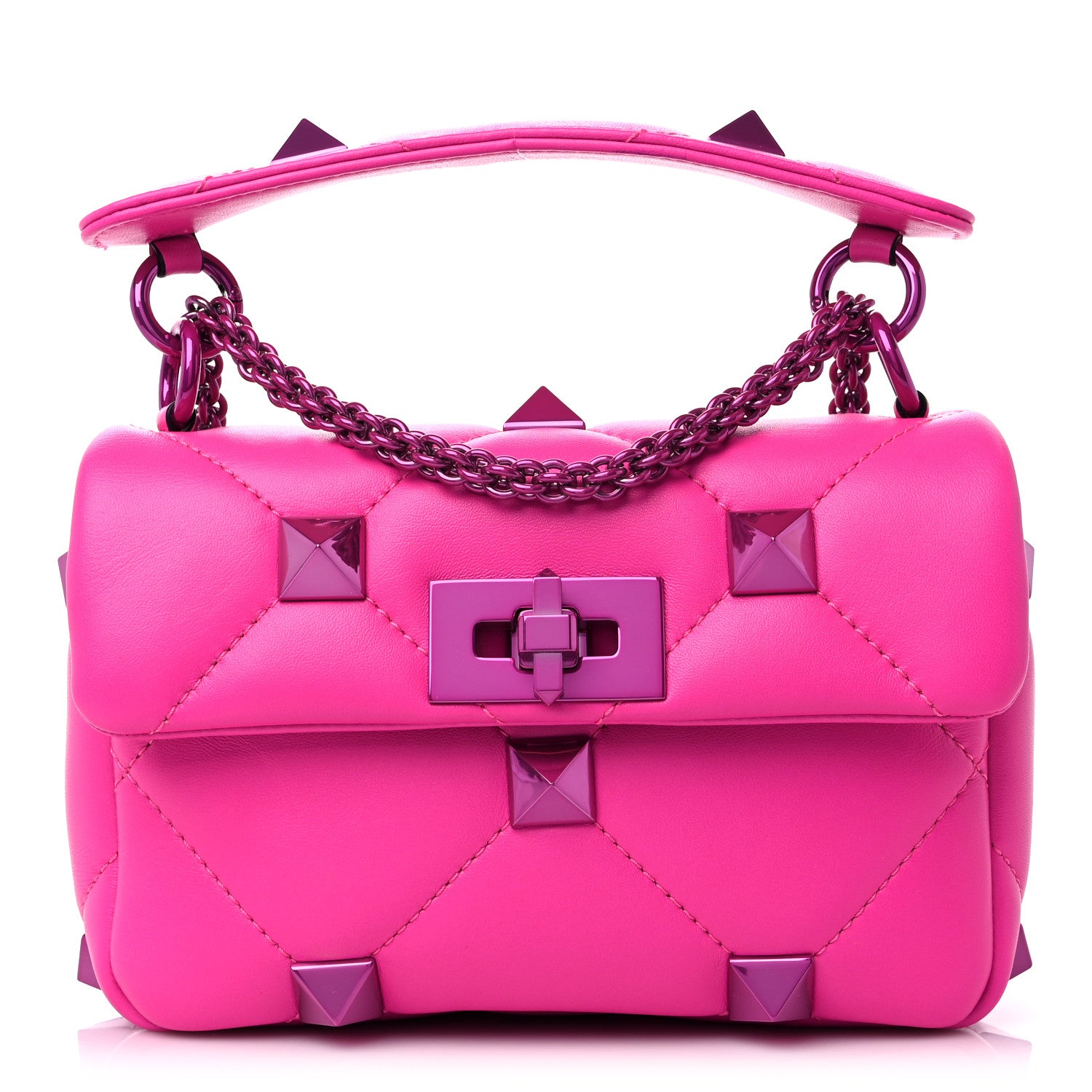 Valentino Garavani Nappa Lacquer Monochrome Small Roman Stud Shoulder Bag Pink PP 1 of 8
