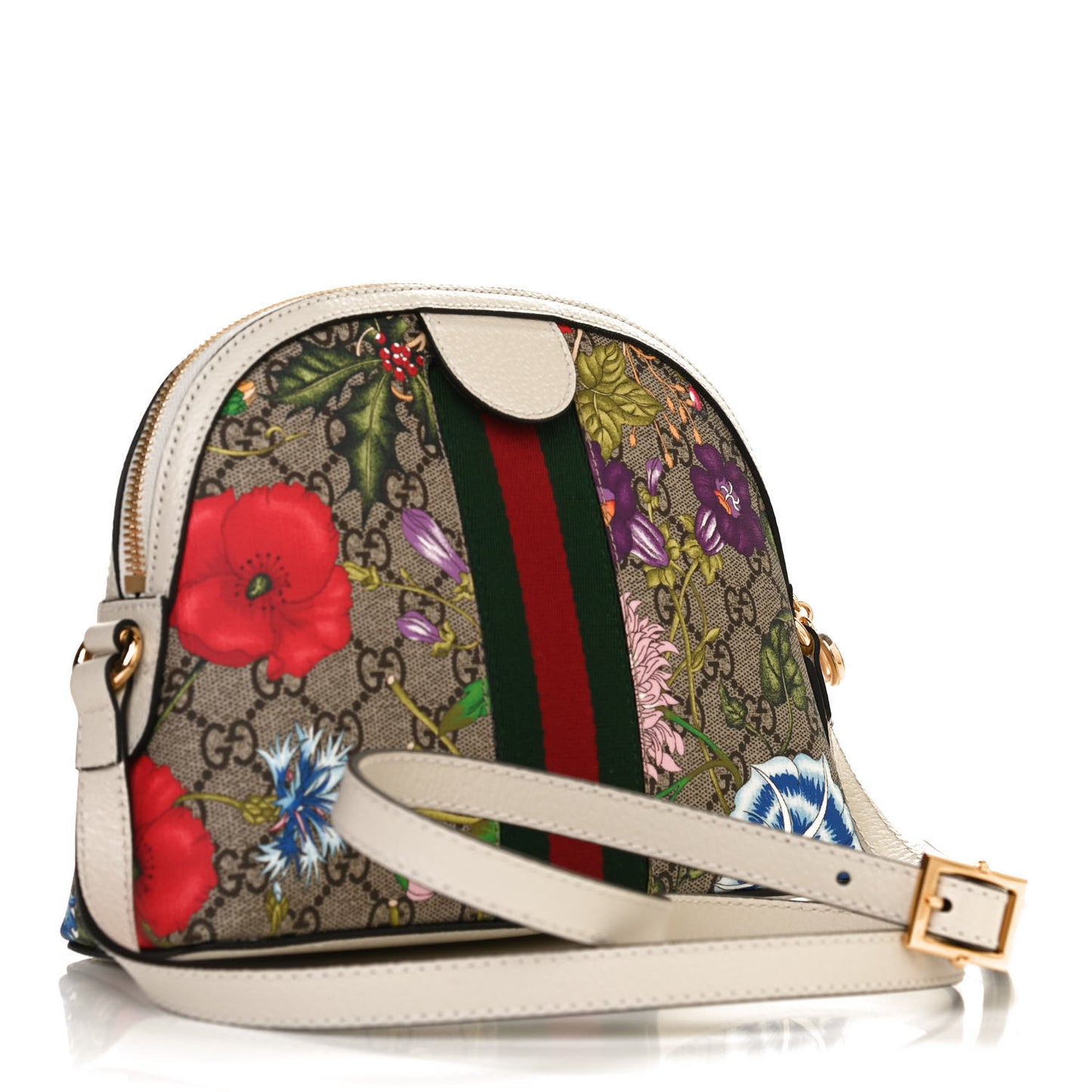 GG Supreme Monogram Flora Web GG Small Ophidia Dome Shoulder Bag White