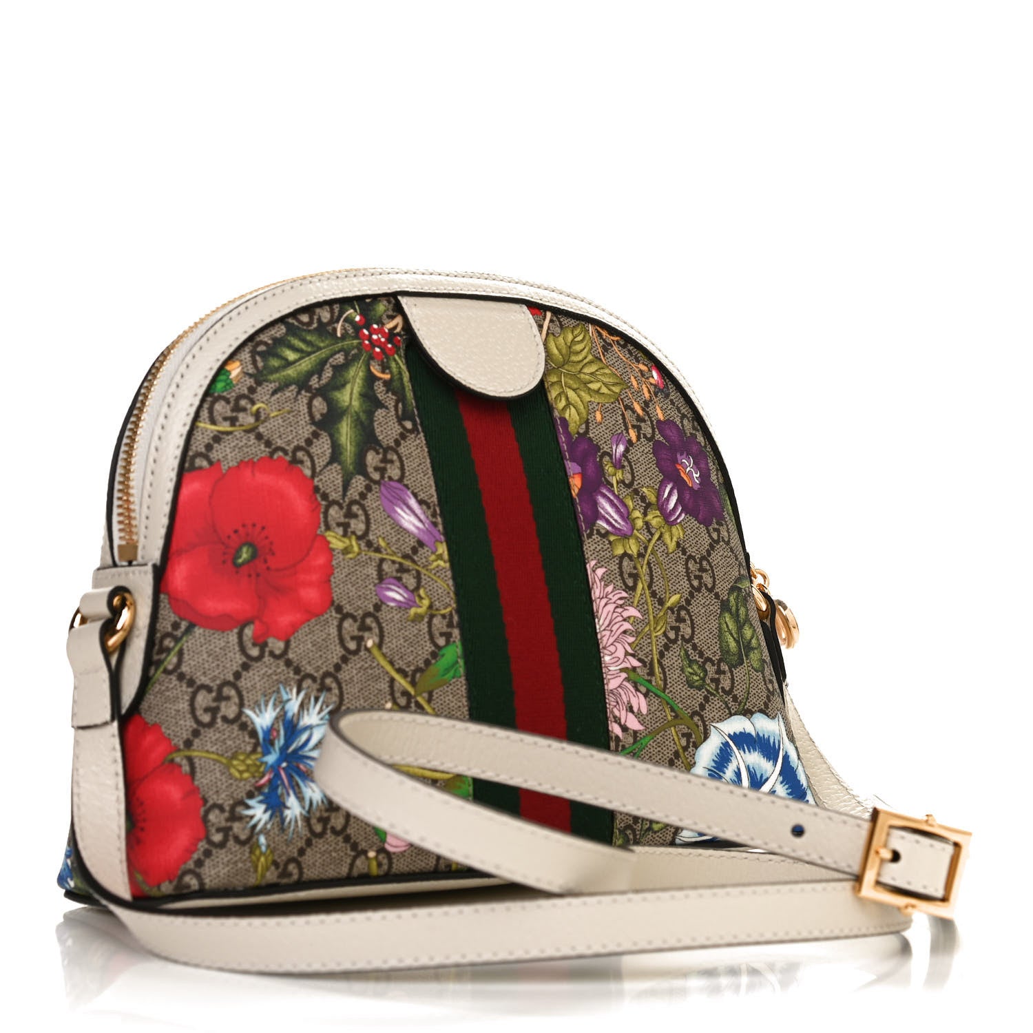Gucci GG Supreme Monogram Flora Web GG Small Ophidia Dome Shoulder Bag White 3 of 12