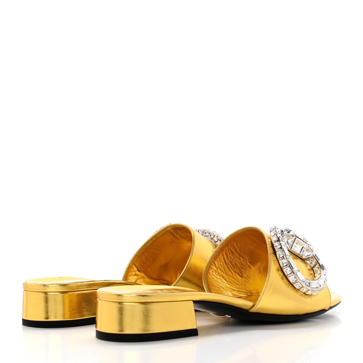 Suede Crystal Maxine Horsebit Slide Sandals 37 Gold