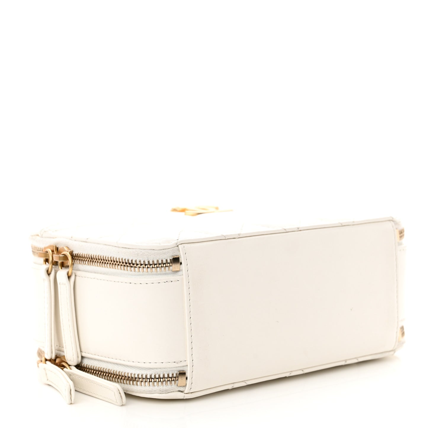 Shiny Calfskin Quilted Top Handle Vanity Case White