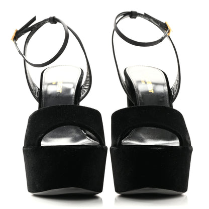 Saint Laurent Velvet Jodie Platform Sandals 38 Black 2 of 19