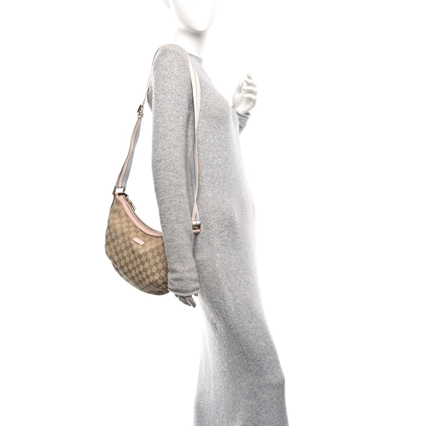 Monogram Web Medium Half Moon Hobo Gold Pink