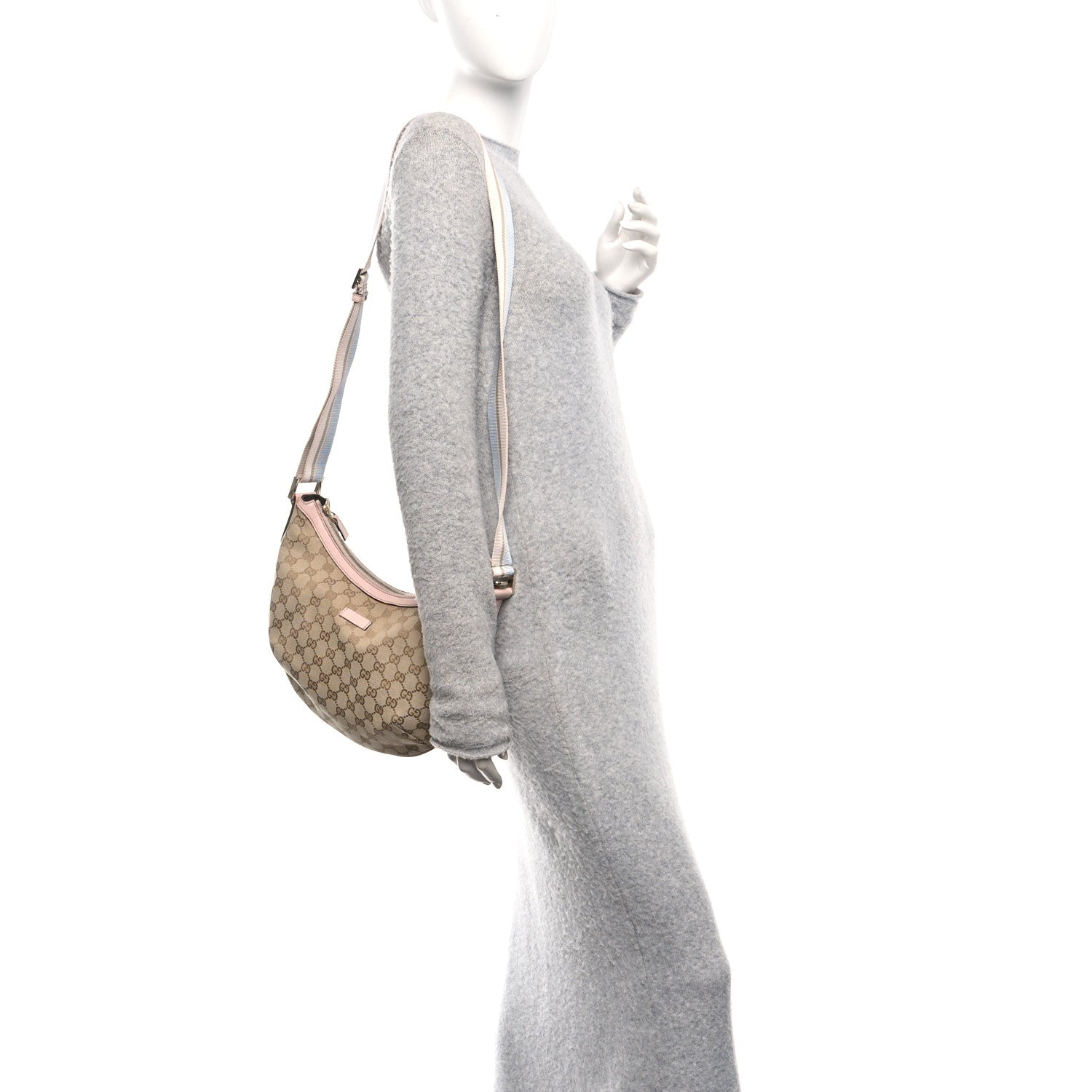 Gucci Monogram Web Medium Half Moon Hobo Gold Pink 2 of 10