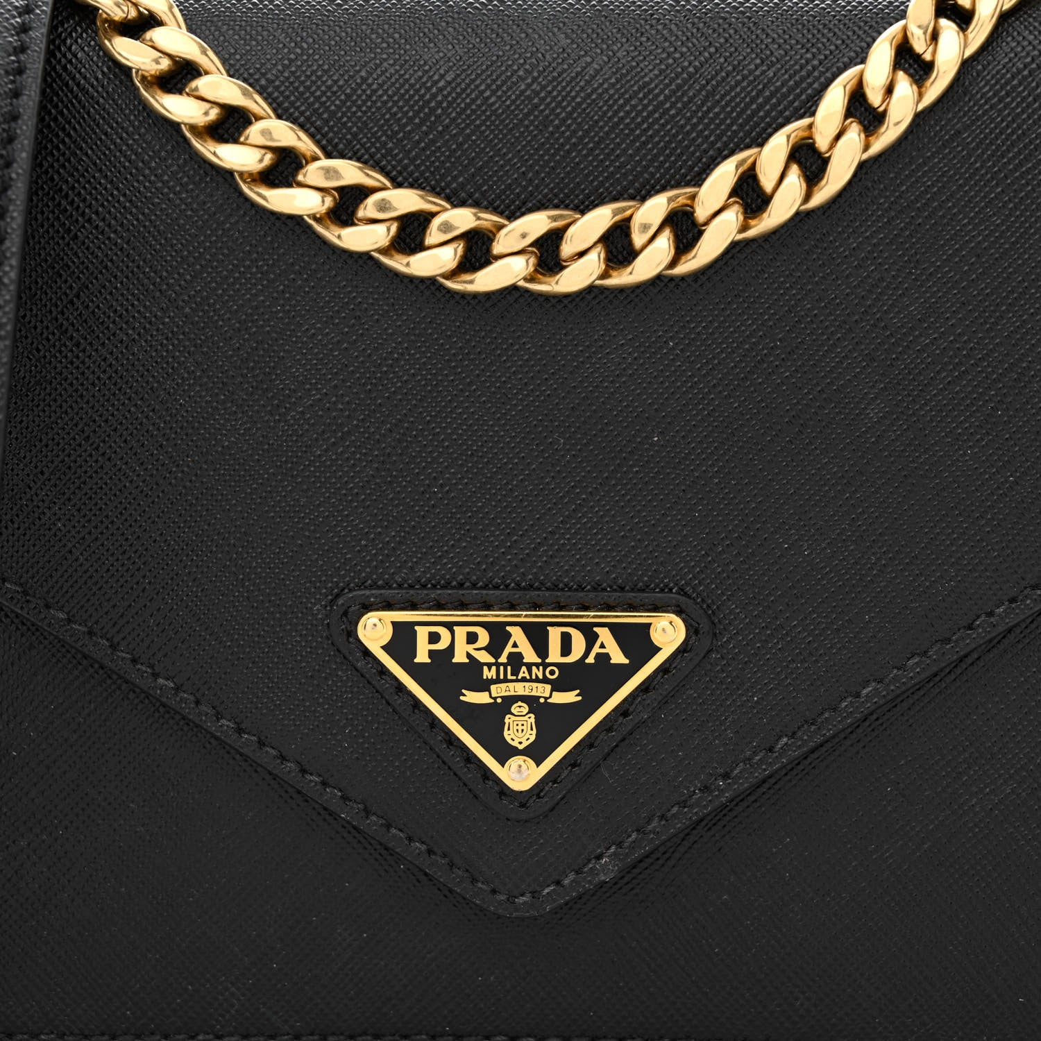Prada Saffiano Soft Calfskin Metal Triangle Logo Envelope Chain Shoulder Bag Black 9 of 11