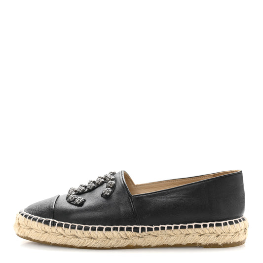 Lambskin Camellia CC Stud Espadrilles 36 Black