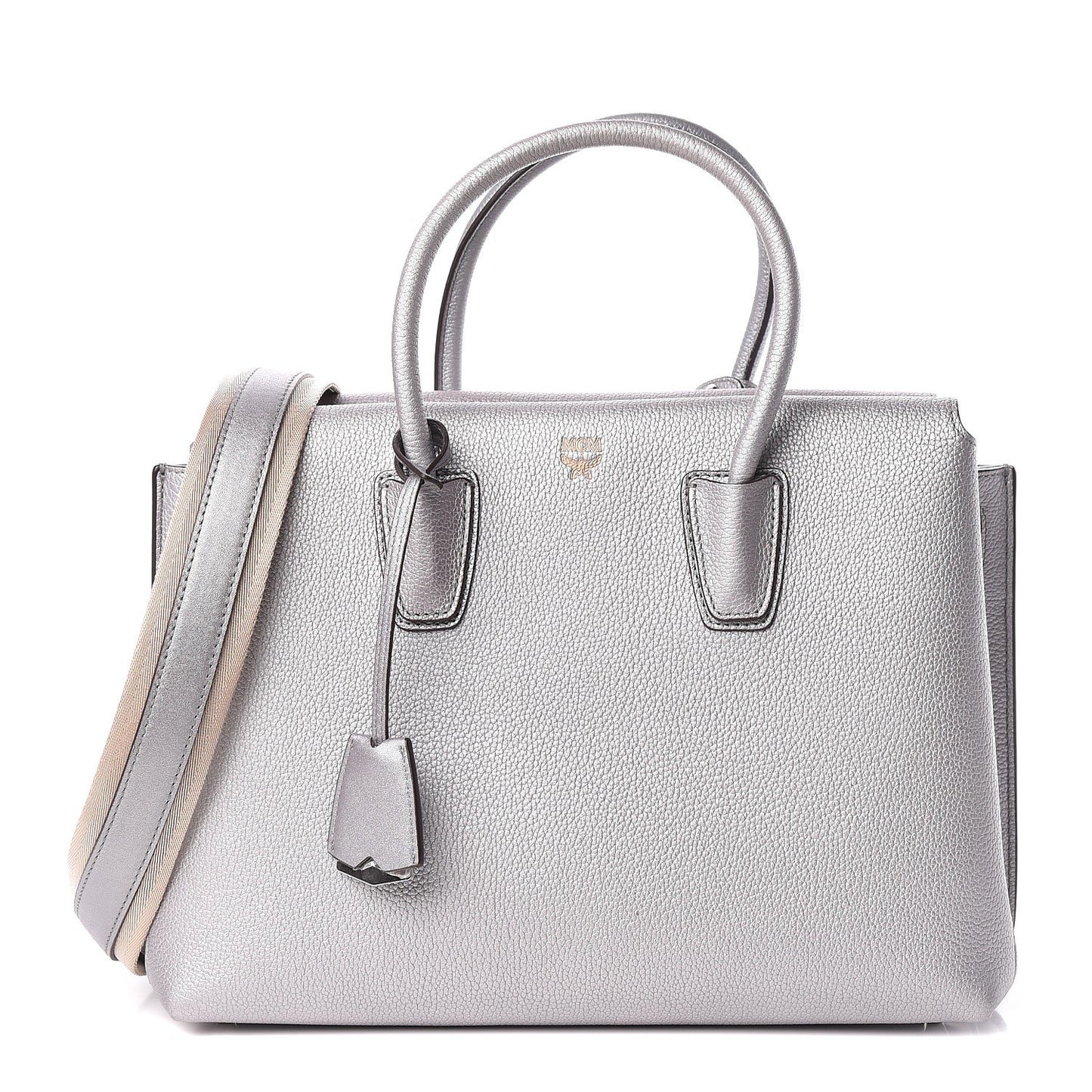 Metallic Grained Calfskin Medium Milla Tote Spike Silver