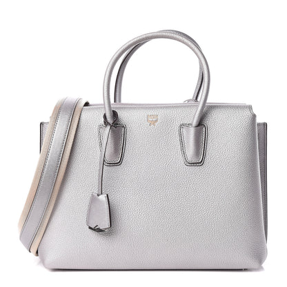 MCM Metallic Grained Calfskin Medium Milla Tote Spike Silver 1 of 17