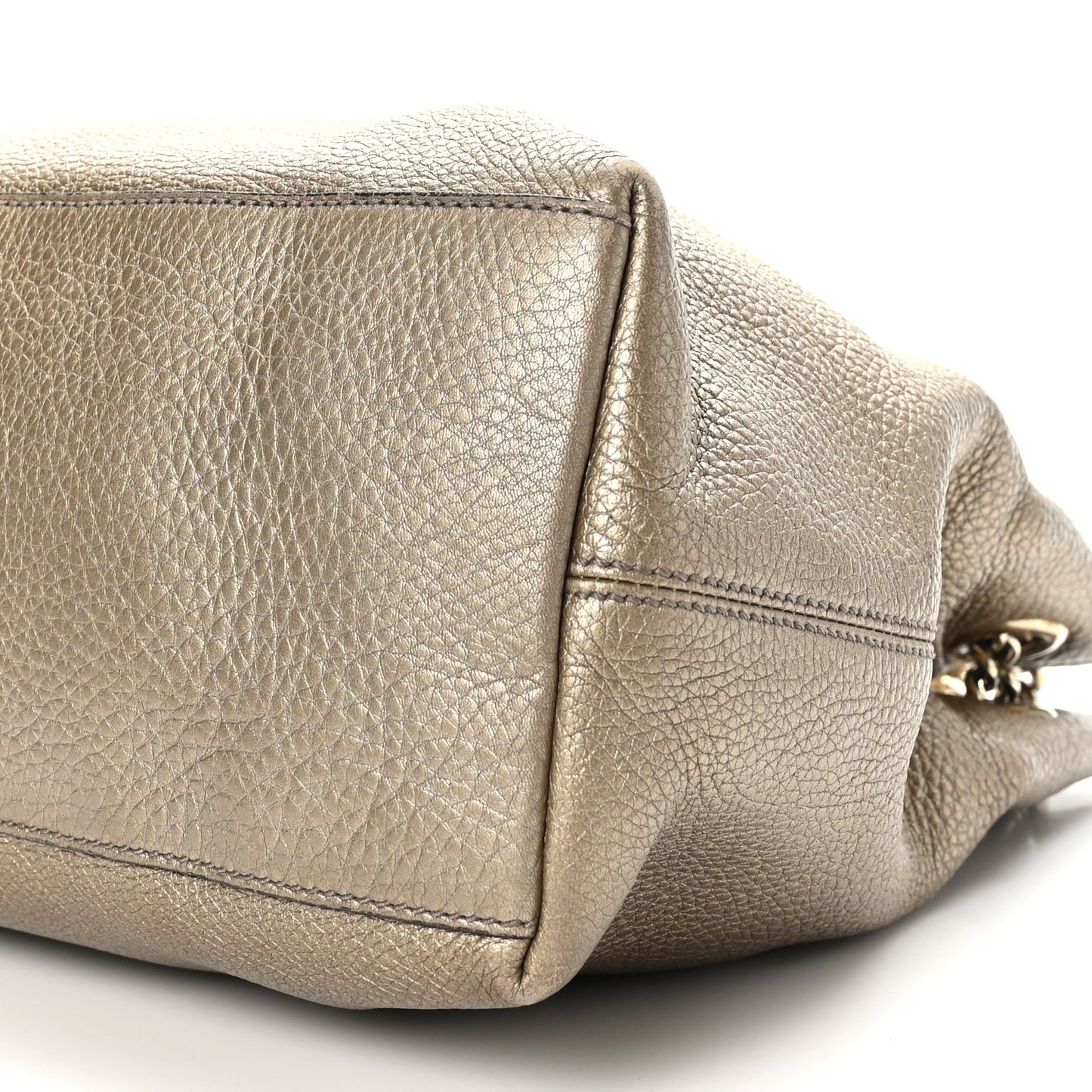 Metallic Pebbled Calfskin Medium Soho Chain Shoulder Bag Golden Beige