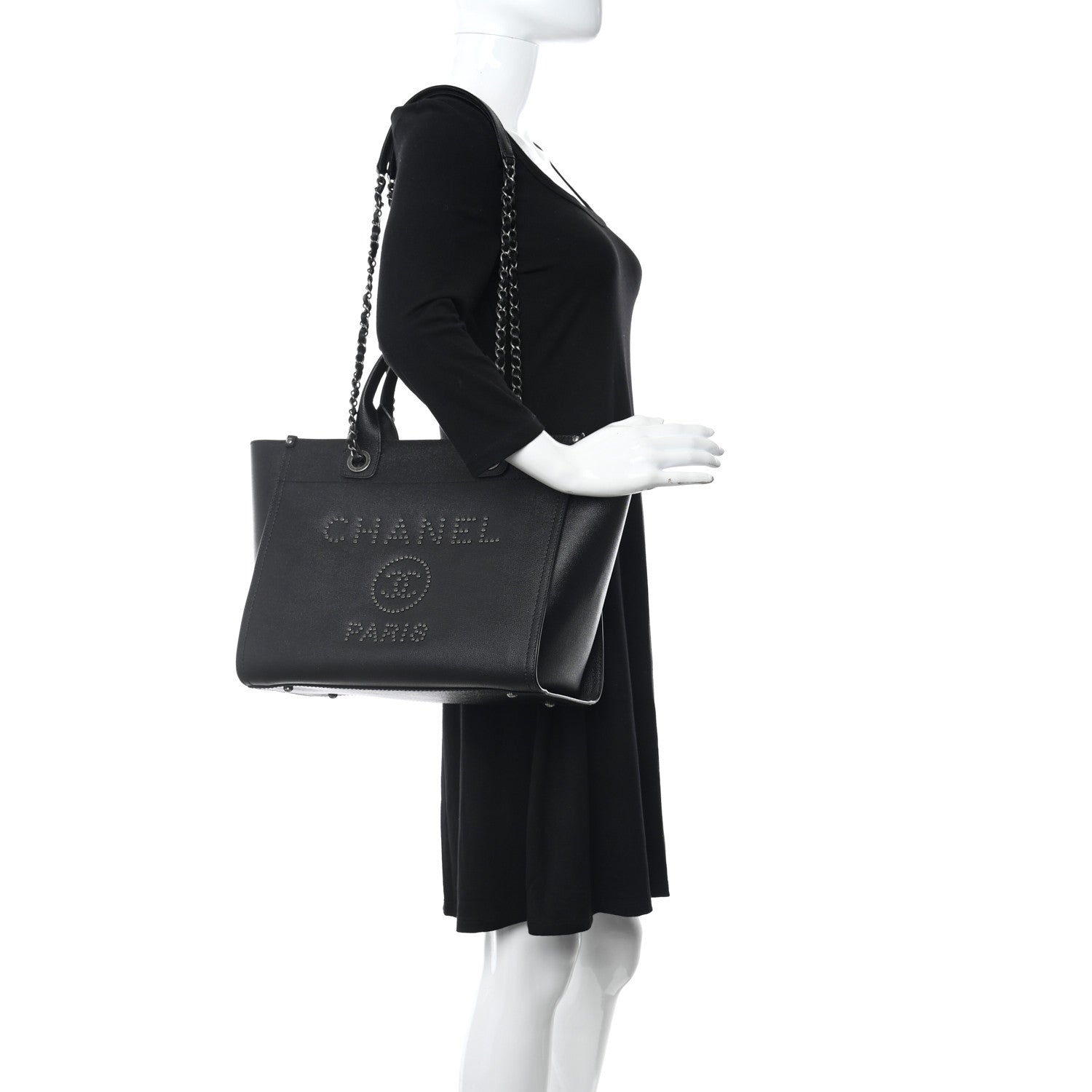 Chanel Caviar Small Studded Deauville Tote Black 2 of 16