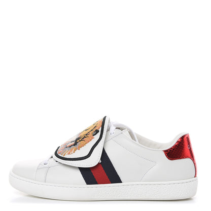 Gucci Calfskin Web Tiger Embroidered Womens Ace Sneakers 34.5 White 1 of 8