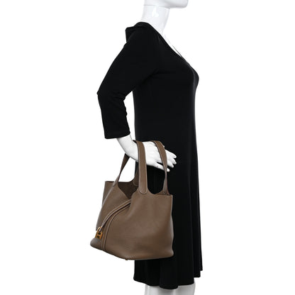 Hermes Taurillon Clemence Picotin Lock 22 MM Etoupe 2 of 11