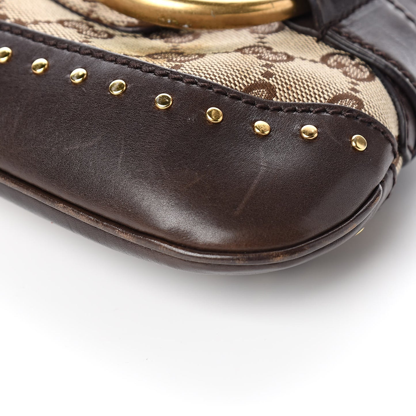 Monogram Studded Large Horsebit Clutch Dark Brown